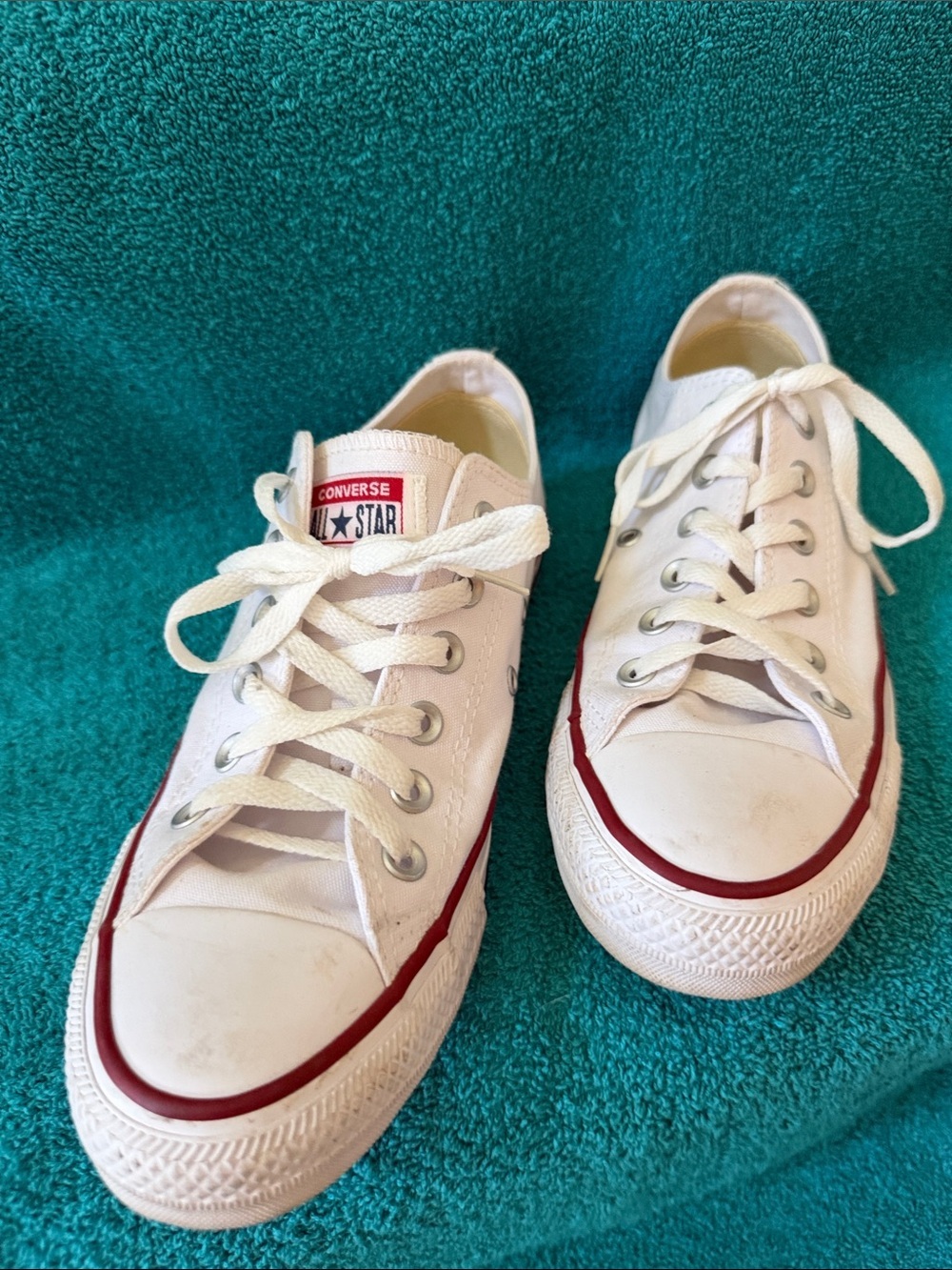 Converse Men's Low-Top Canvas Sneakers in White with Red Trim